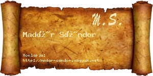 Madár Sándor névjegykártya
